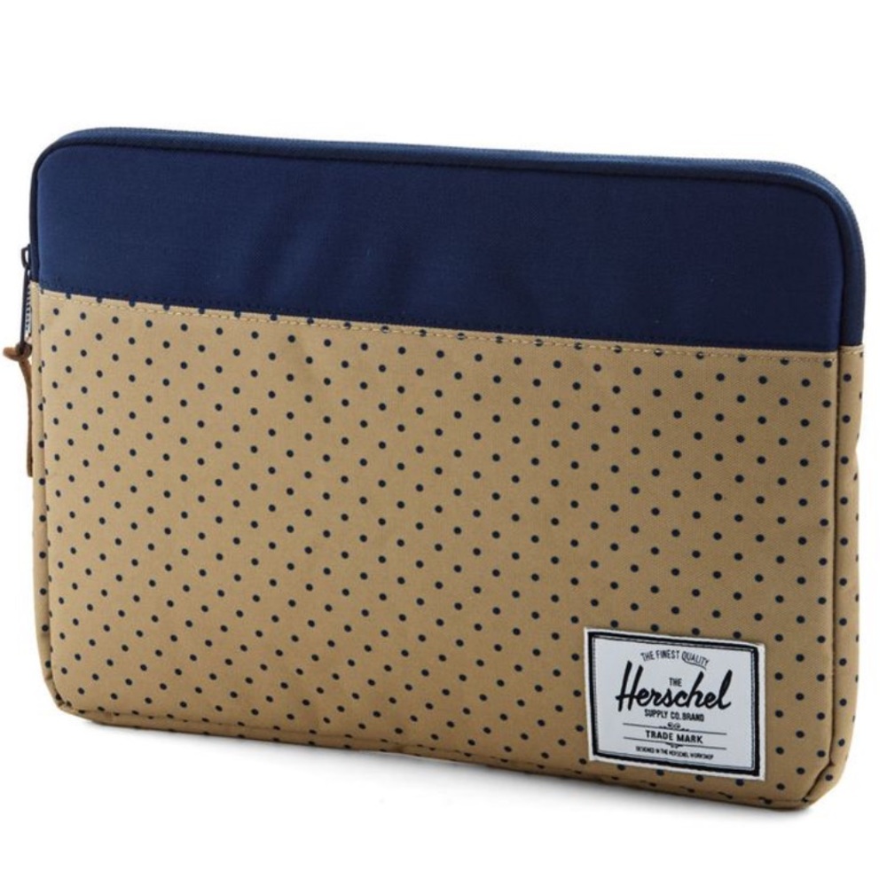 Herschel Supply Company Navy Blue and Tan Polka Dot Mini Anchor Sleeve for IPad